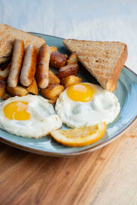 Eggs sausage and toast at Bagel Bin Deli Revere